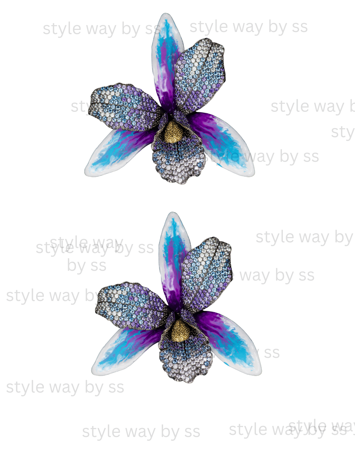 Blue Flower Broch pair